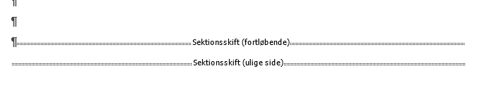 Eksempel på sektionsskift i Word Eksempel på sektionsskift i Word