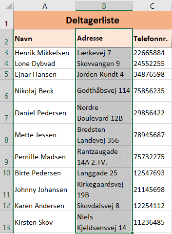 Eksempel på ombrudt tekst