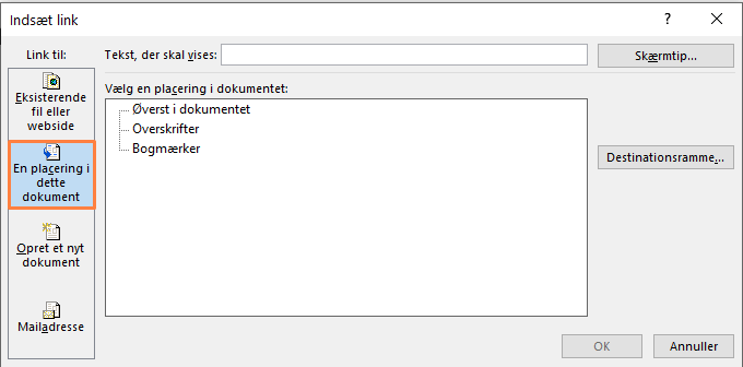 Eksempel på link til placering i samme dokument