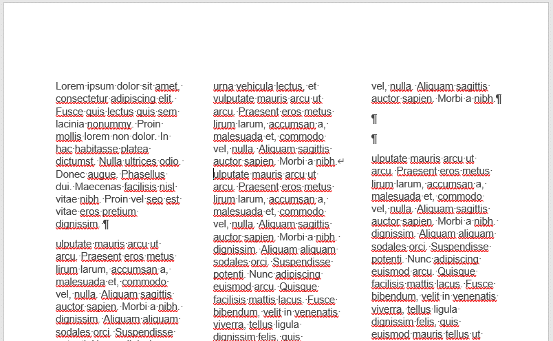Eksempel på sletning af sektionsskift i Word Eksempel på sletning af sektionsskift i Word