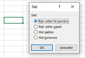 slet celle Eksempel på slet celle