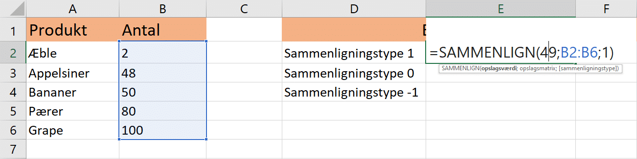 sammenligningstype 1 Eksempel på sammenligningstype 1