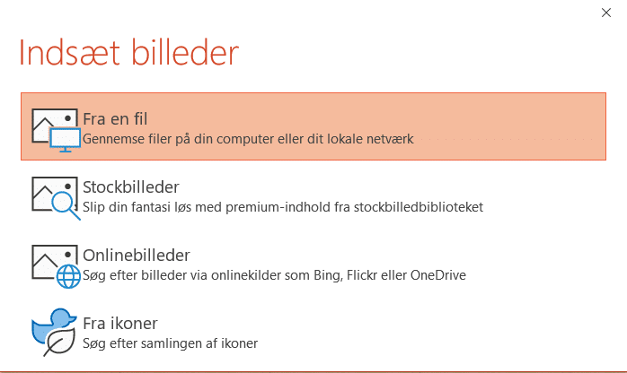 indsæt billede fra forskellige kilder Eksempel på forskellige billedekilder