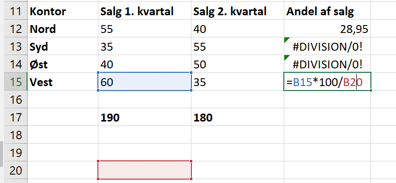 fejl ved relativ reference Eksempel på fejl ved relativ reference