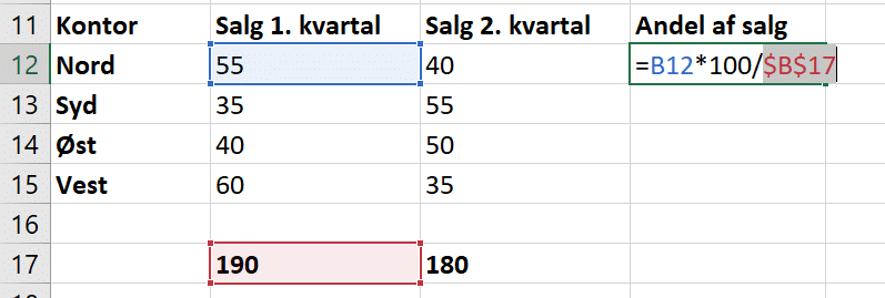 låst reference Eksempel på absolut reference