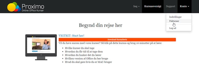Trin 2 - Klik på Konto og derefter Fakturaer