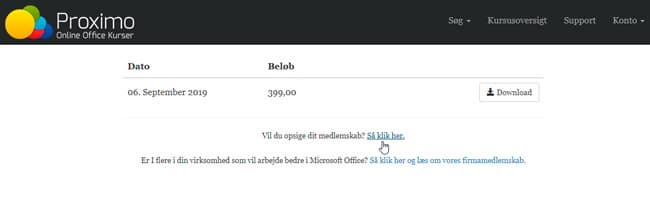 Trin 3 - klik på linket og opsig dit Proximo-medlemskab