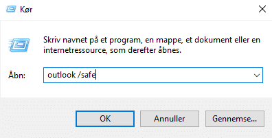 Outlook start Kør sikker tilstand for Outlook