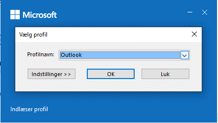 Væg profil Kør sikker tilstand for Outlook - vælg profil