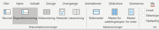 Dispositionsvisning PP Dispositionsvisning i PowerPoint