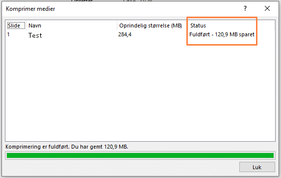Eksempel på komprimering