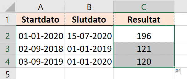 Flere dage-udregninger Eksempel på flere dage-udregninger