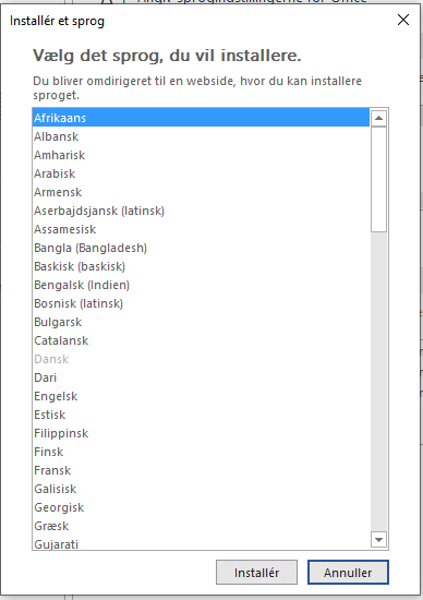Installer sprog Eksempel på 'Installer sprog'
