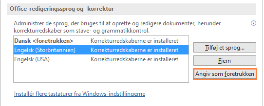 Foretrukken skrivesprog Eksempel på 'Angiv som foretrukken' i skrivesprog