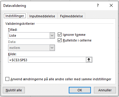 Eksempel på datavalidering