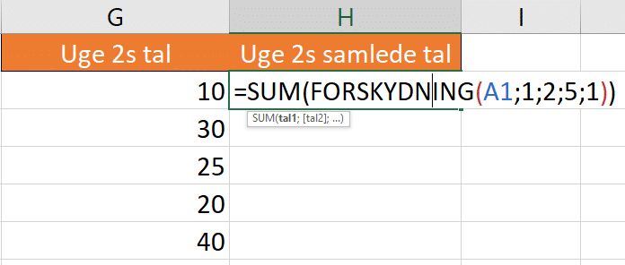 Eksempel 2 med SUM og FORSKYDNING