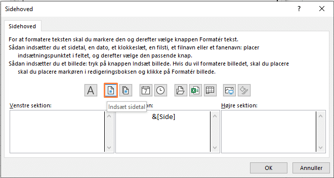 Sidetal i sidehovedsektion Sidetal i sidehovedsektion