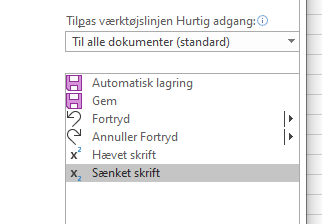 Eksempel med hævet og sænket skrift til hurtig adgang