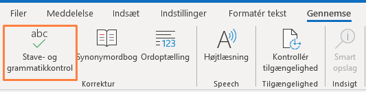 Manuel stavekontrol i Outlook Stave- og grammatikkontrol