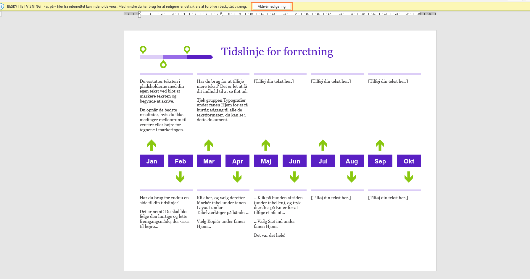 Eksempel på skabelon Eksempel på tidslinje-skabelon fra Office