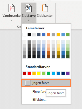 ingen farve Fjern sidefarve