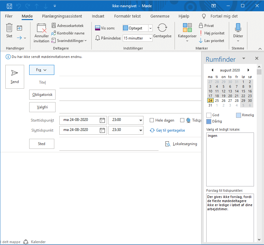 Lær at oprette og ændre mødeindkaldelser i Outlook - trin for trin