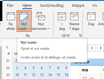 Eksempel på opret møde i kalenderen