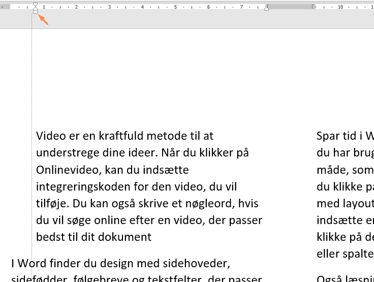 venstre indrykning Eksempel på venstre indrykning i Word