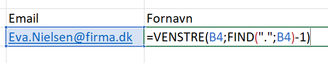 Eksempel på formel til at finde fornavn