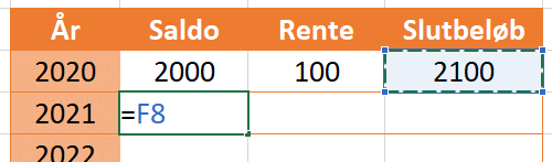 Ny saldo 2021 Eksempel på saldo 2021 pga. slutbeløb 2020