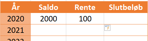 Saldo og rente år 2020 Eksempel på udregning af rente i år 1