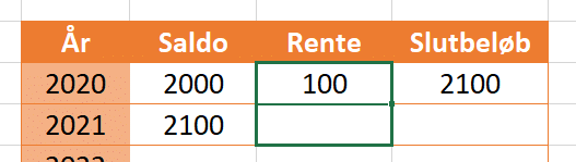 kopier rentecellen Eksempel på at kopiere celle for rente