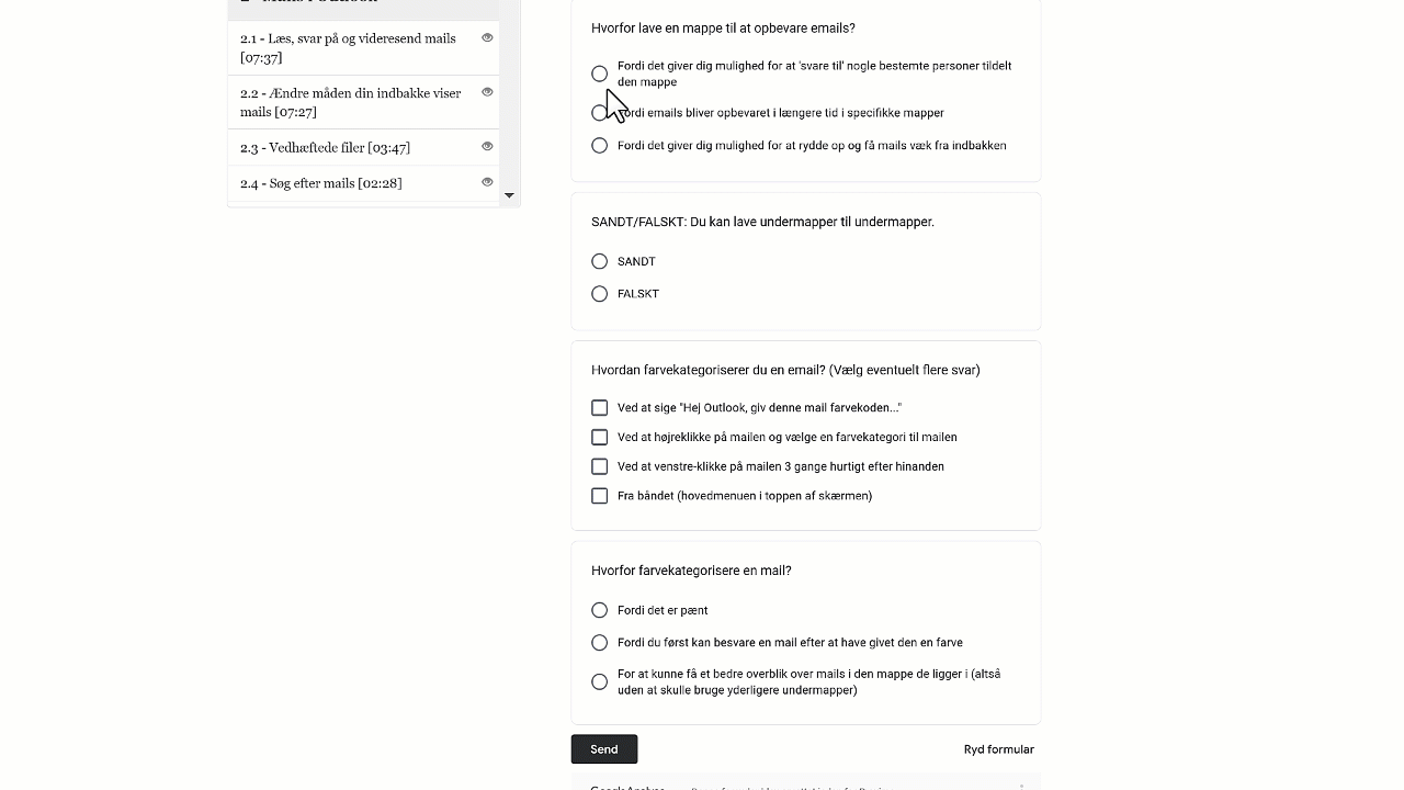Preview af quiz i Grundlæggende Outlook