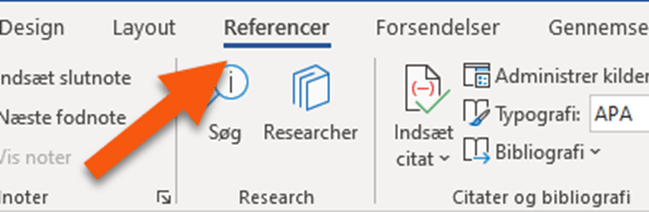 Klik på Referencer i Word, mens billedet er markeret