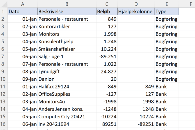 Fortegn er nu vendt for data fra bankkontoen til bankafstemning