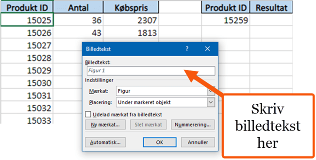 Tilføj billedtekster i dialogboksen Billedtekst