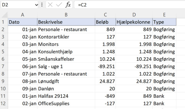 alle transkaktionerne og posteringerne er nu listet i 1 fil klar til afstemningen