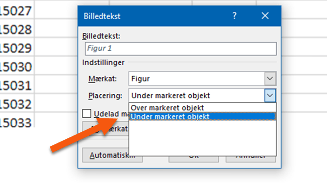 Vælg om billedtekst skal vises over billedet eller under billedet