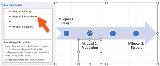 Placer markøren efter teksten på et punkt og tryk på Enter for at oprette et ekstra punkt