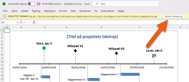 Tryk på Aktivér redigering for at tilpasse tidslinjen