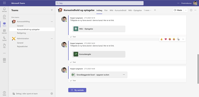Microsoft Teams brugerfladen - se de specifikke Teams til venstre