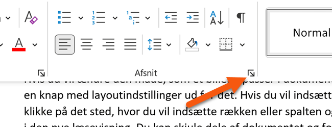 2 Klik her for at justere for linje i et afsnit