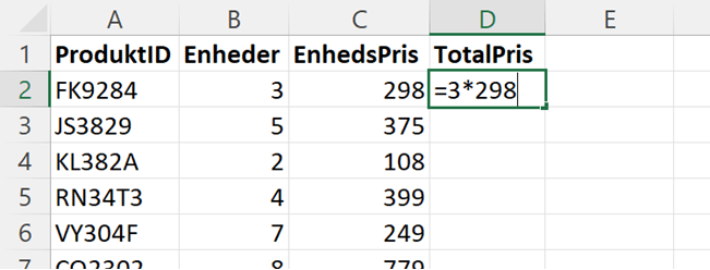 Indtast din formel efter lighedstegn i en celle for at lave en beregning Indtast din formel efter lighedstegn i en celle for at lave en beregning
