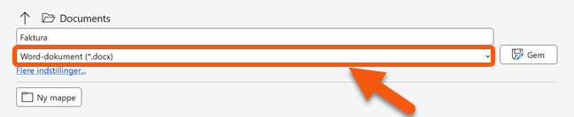 Klik på dokumenttypen