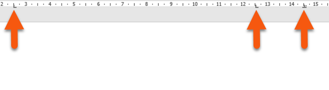 Tre tabulatorstop vises her