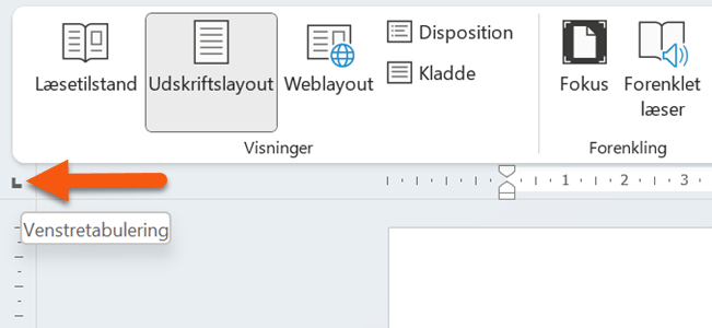Klik på ikonet i venstre side for at vælge den ønskede type af tabulator
