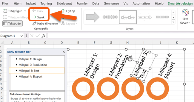 Tryk på Sænk i et punkt for at ændre det til et underpunkt