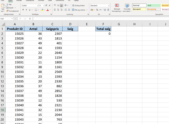 Alle data fra øvelsesfilen til test.