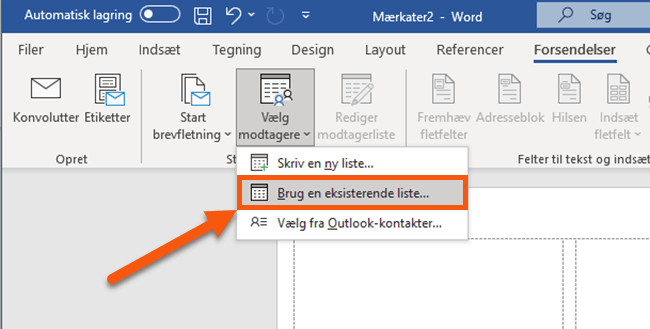 Vælg en eksisterende liste af adresser, eller andet tekst. Vælg en eksisterende liste af adresser, eller andet tekst.
