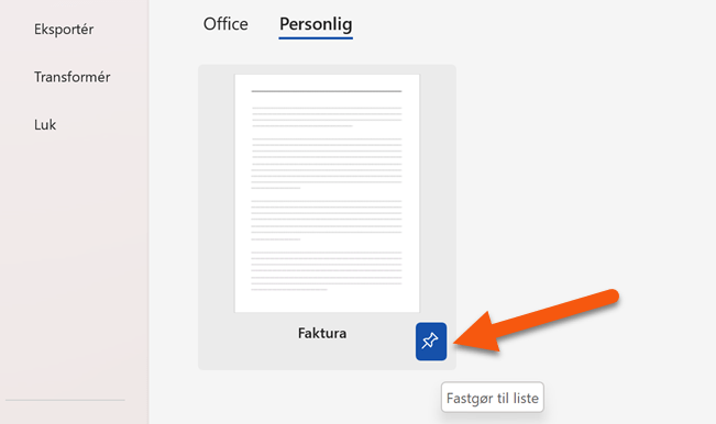 Tryk på tegnestifts-knappen for at fastgøre skabelon til liste